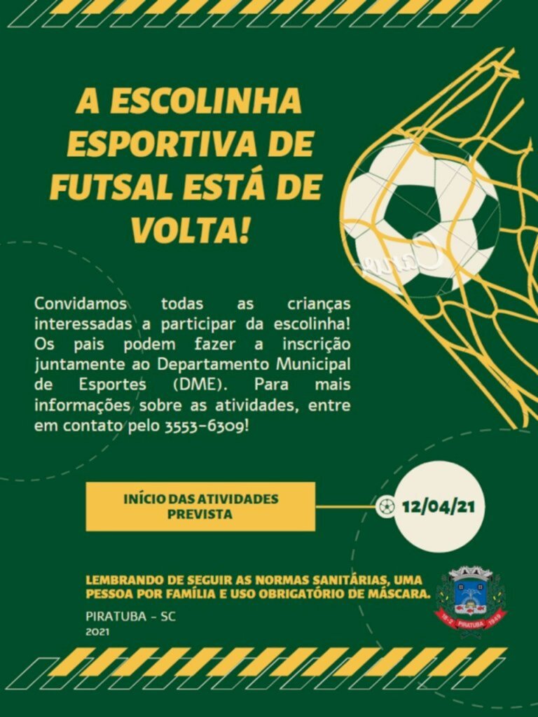 Aberta as inscrições para a Escolinha de Futsal em Piratuba