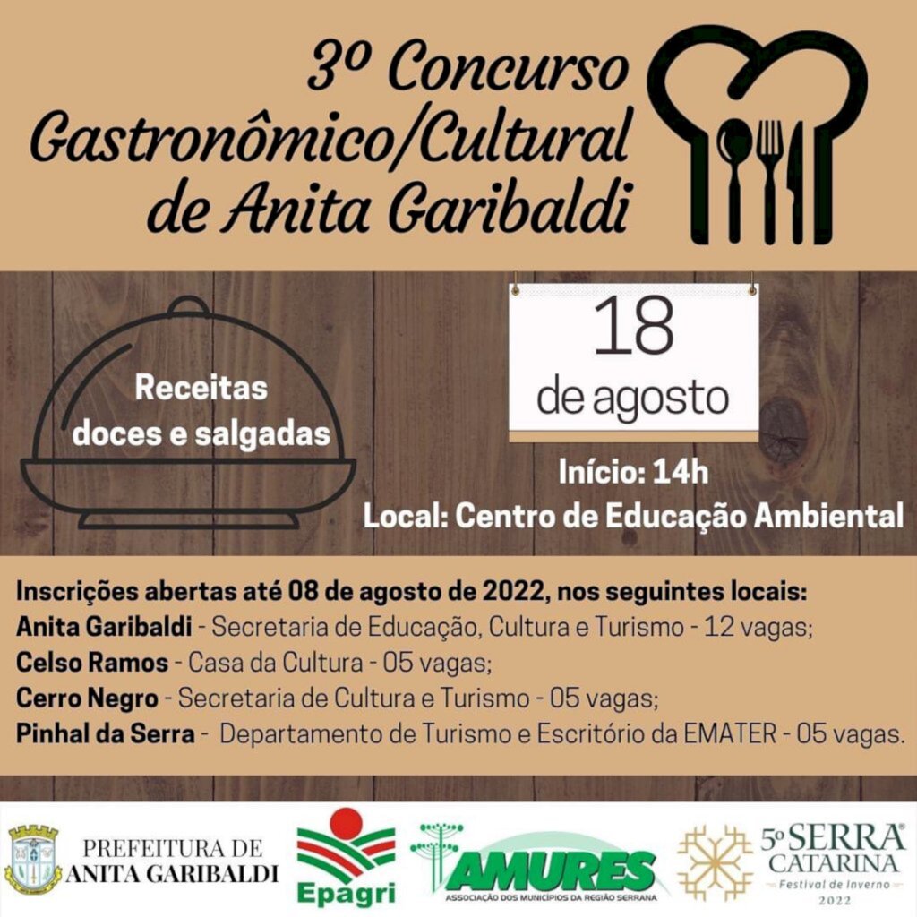 Vem aí o 3º Concurso Gastronômico/Cultural de Anita Garibaldi