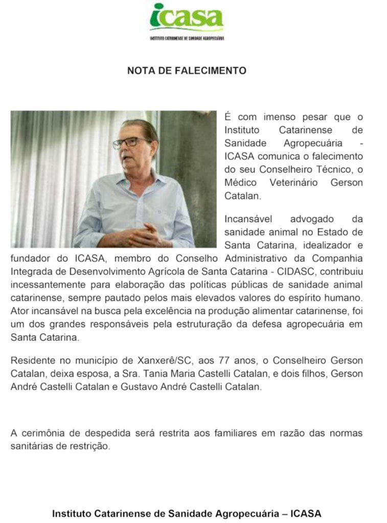 MB Comunicação Empresarial/Organizacional - Comunicado de falecimento do ICASA