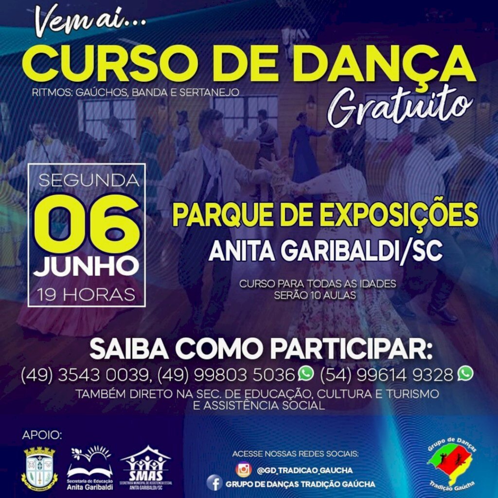 Inscrições abertas para Curso Gratuito de Dança em Anita