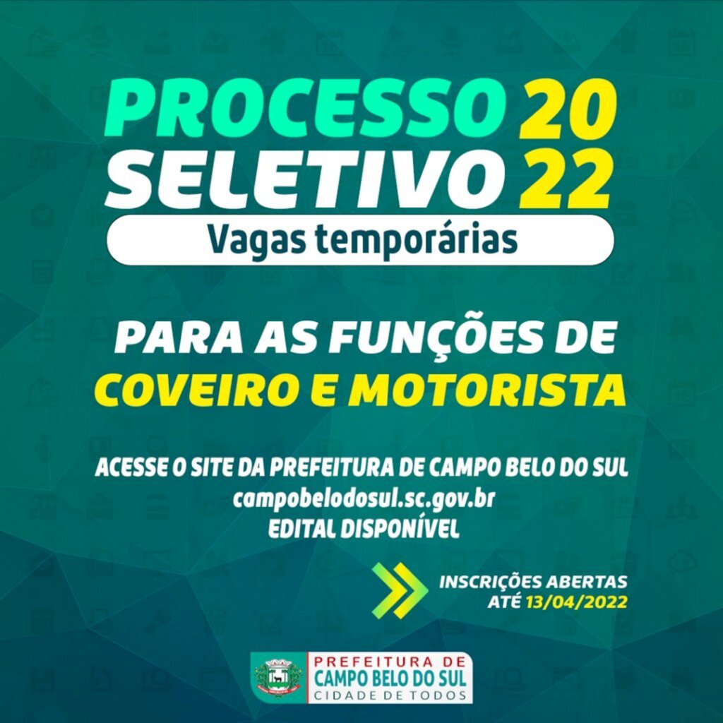 Prefeitura de Campo Belo do Sul abre processo seletivo para as funções de coveiro e motorista