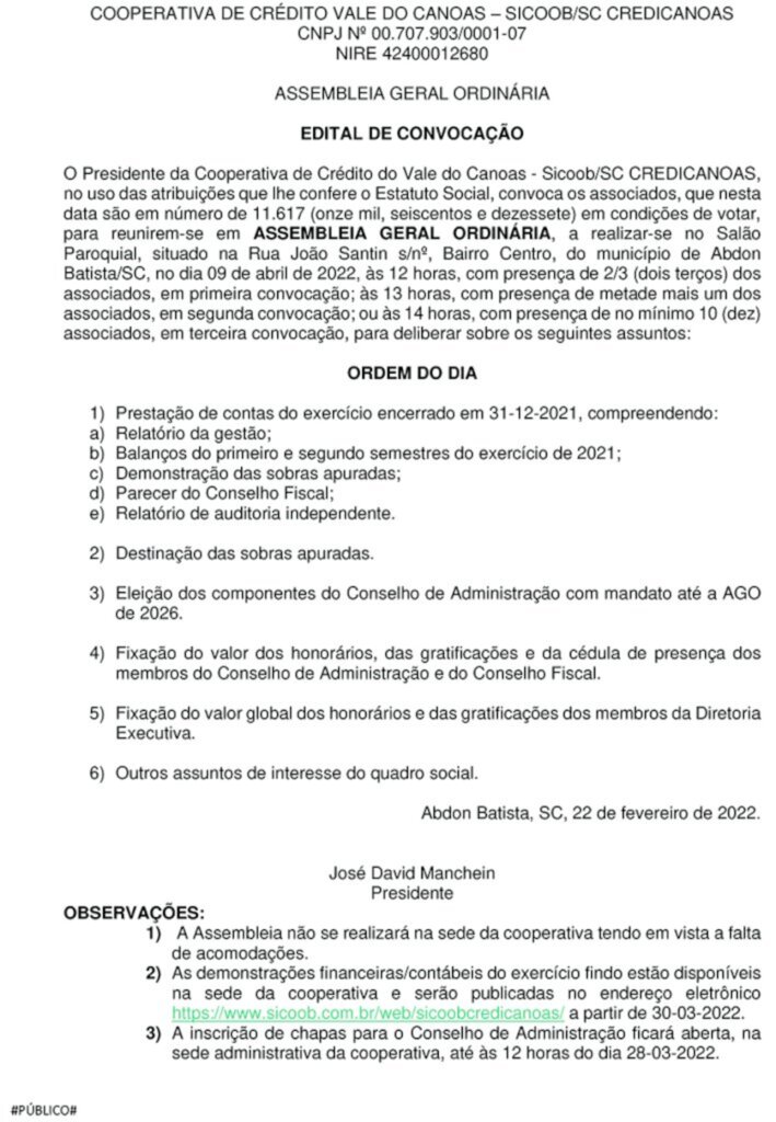 Sicoob Credicanoas realiza Assembleia Geral odinária no dia 09 de abril