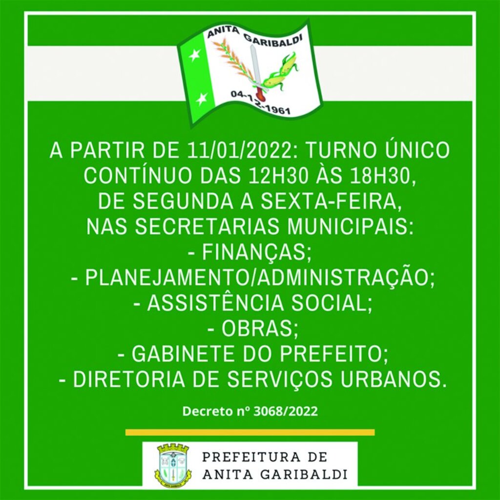 Turno único em alguns setores públicos do município