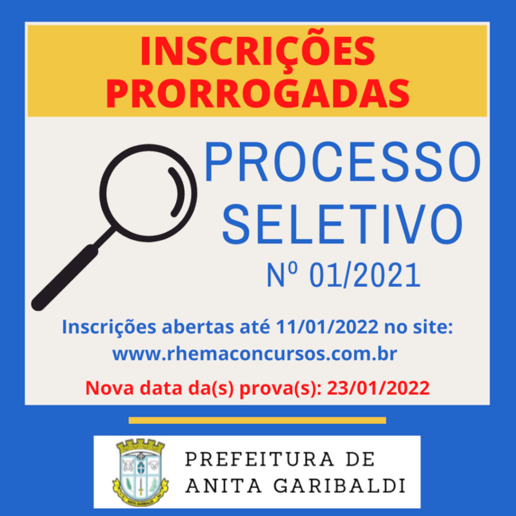 Processo Seletivo de Anita Garibaldi tem inscrições prorrogadas até 11/01/2022 e mais novidades