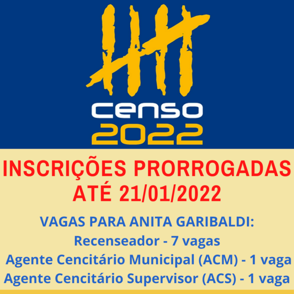 Inscrições para o Censo 2022 são prorrogadas até 21/01/2022