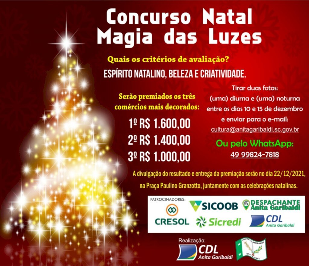 Definida a premiação do Concurso Natal Magia das Luzes de Anita Garibaldi