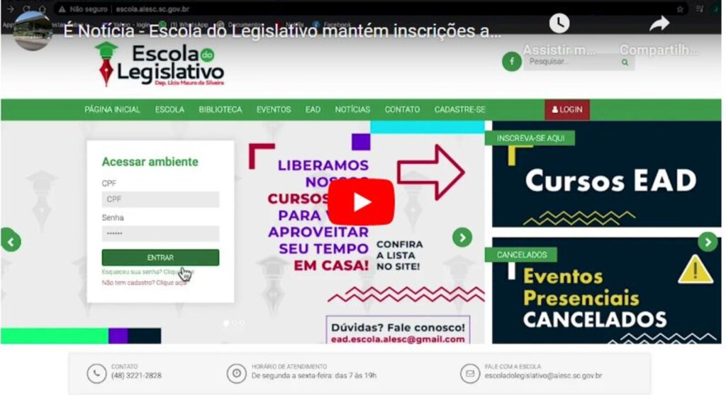 Assembleia SC - É Notícia - Escola do Legislativo mantém inscrições abertas para cursos EAD - 20/11/20