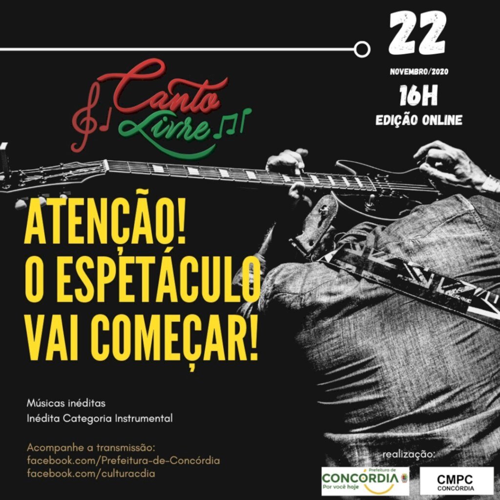 Neste domingo será transmitida a live do Festival Canto Livre