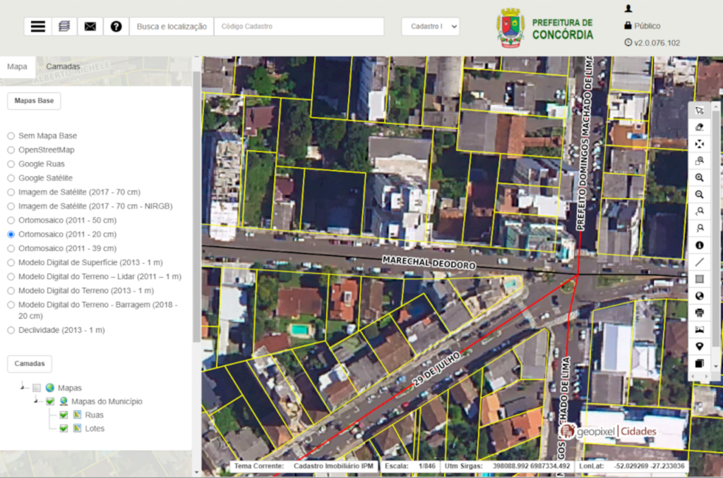 Foto: Secretaria de Planejamento - Ferramenta irá disponibilizar mapas de Concórdia, com informações como cadastro imobiliário, hidrografia e zoneamento