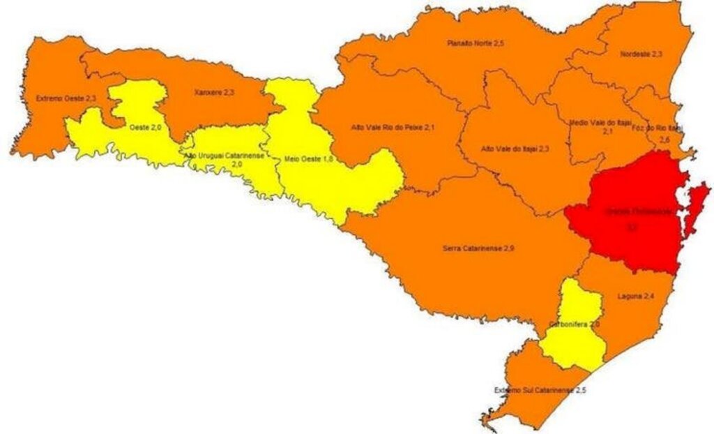 Reprodução - Novo mapa divulgado pelo governo de SC.