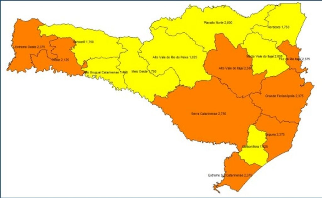 Coronavírus em SC: Matriz de risco atualizada mostra oito regiões em nível alto e oito, em grave