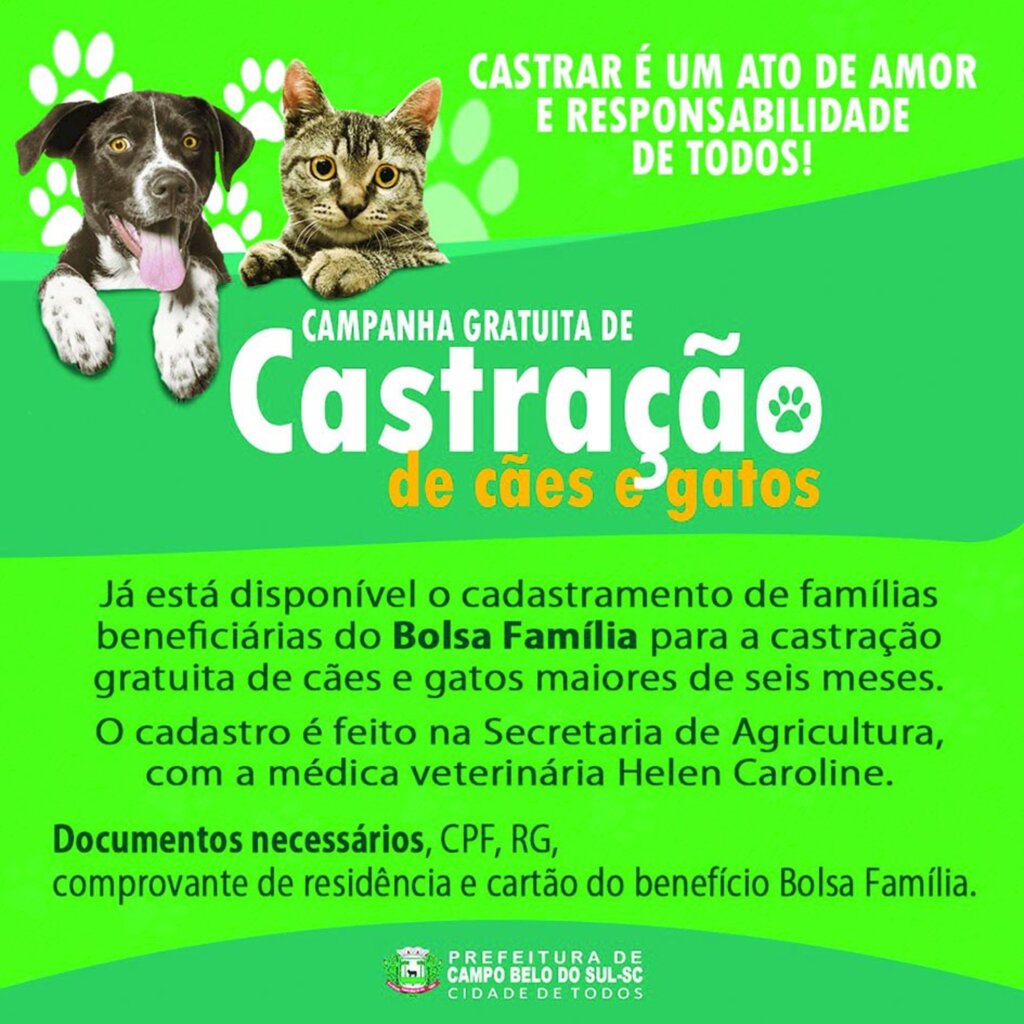 Prefeitura inicia cadastramento para castração de cães e gatos