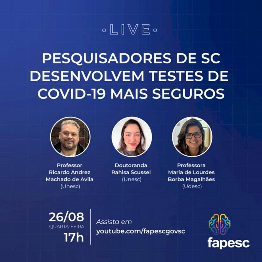 Fapesc faz live sobre desenvolvimento de testes de Covid-19 mais seguros em SC