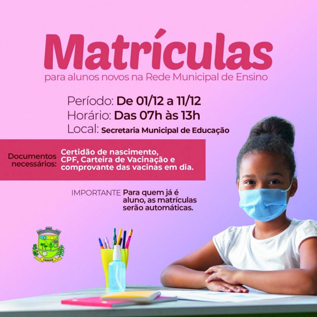 Matrículas abertas na rede municipal de ensino de Vargem