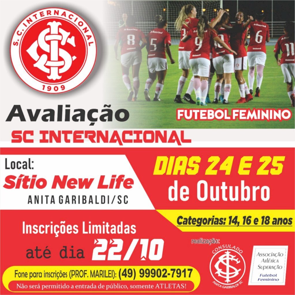 Anita Garibaldi sediará  Avaliação Sport Club Internacional de Futebol Feminino