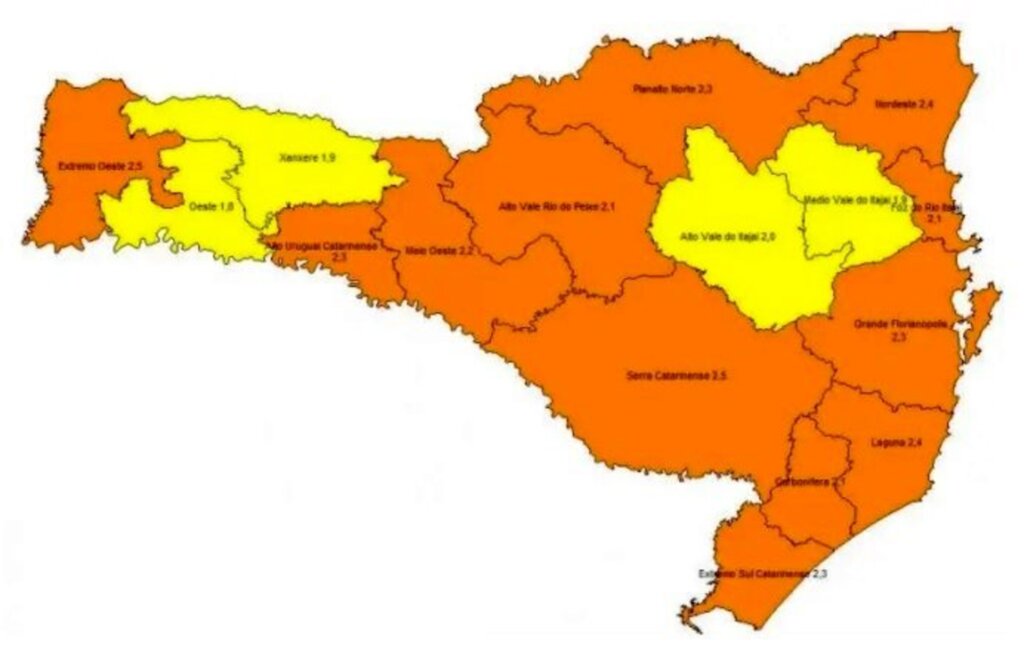 SC tem 12 regiões em risco grave e quatro em risco alto