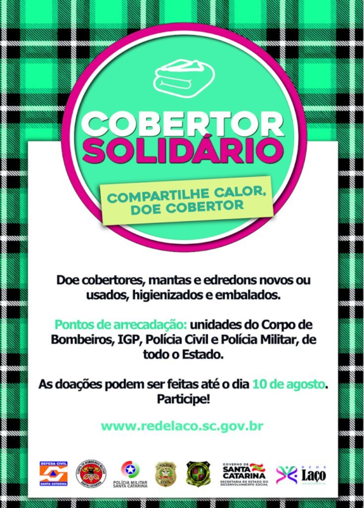 Sua doação da Campanha 'Cobertor Solidário' pode ser entregue no quartel dos Bombeiros em Anita