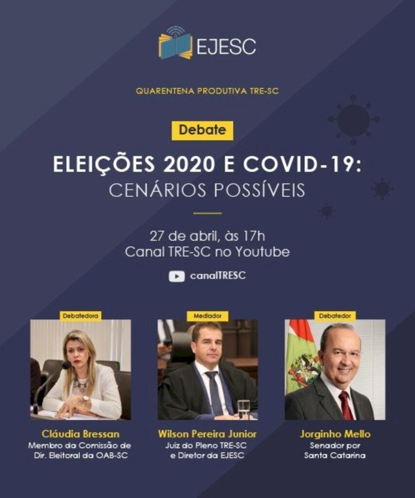 Debate 'Eleições 2020 e Covid 19: cenários possíveis' será realizado na próxima segunda-feira (27)