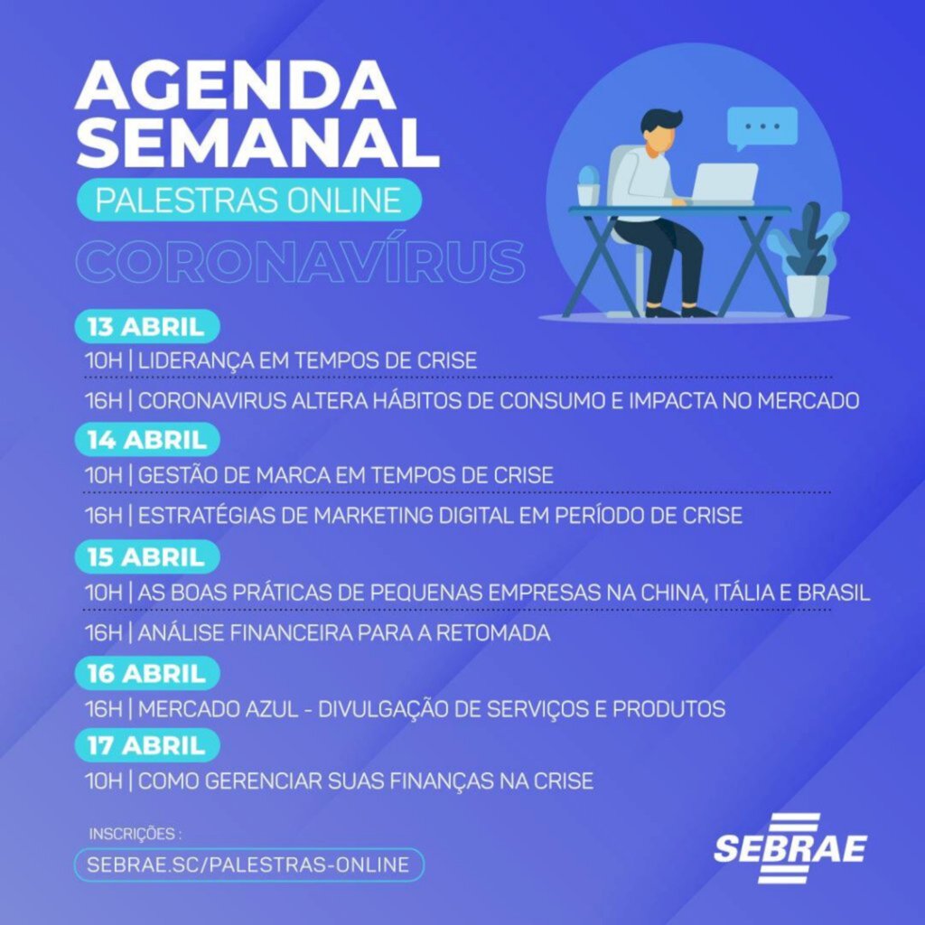 Agenda Sebrae de capacitações on-line gratuitas, para a semana