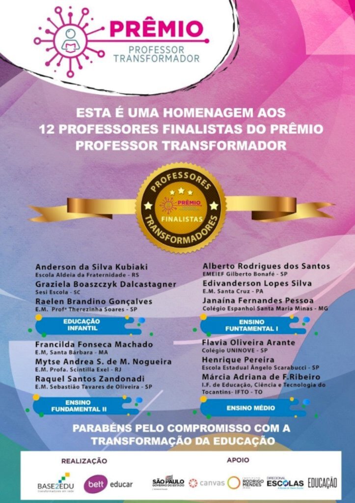 Finalistas do Prêmio Professor Transformador são divulgados