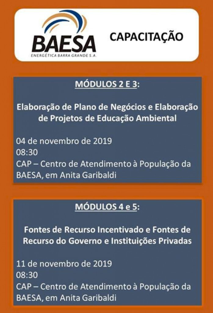BAESA vai apresentar novos módulos da Capacitação  sobre Projetos Sociais