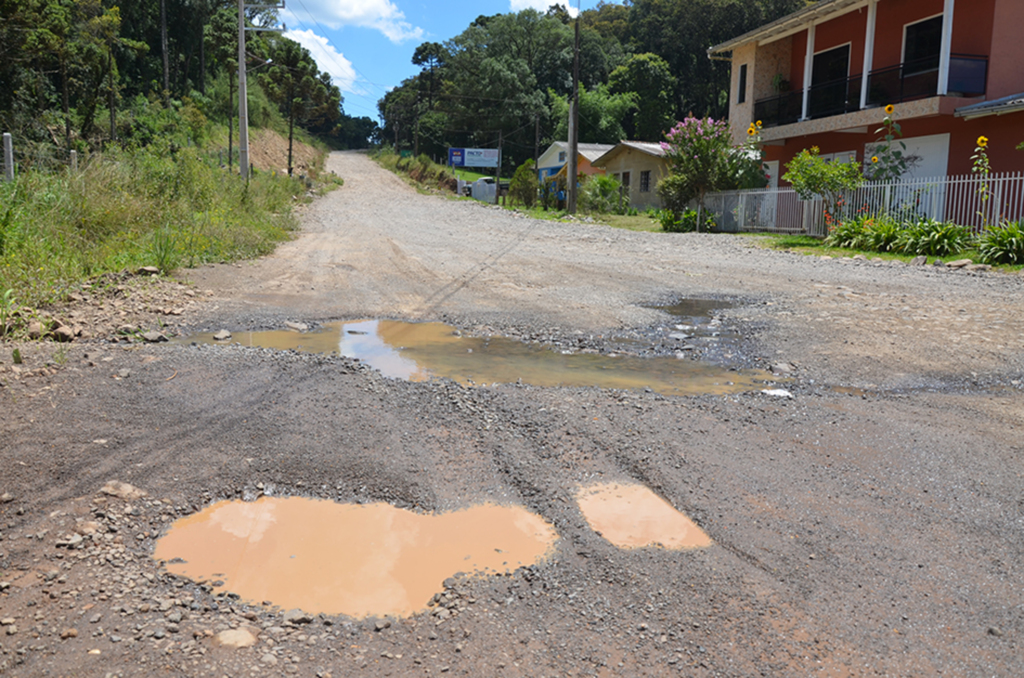 SC-390: Obra parada e estrada precária
