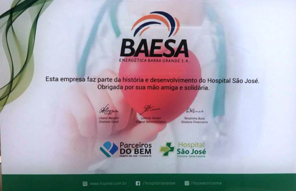 BAESA recebe placa  de agradecimento