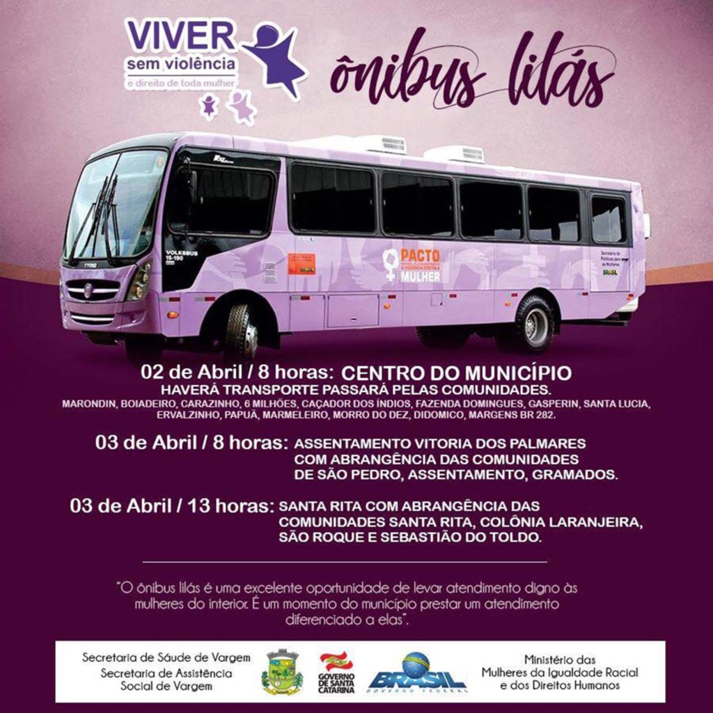 Atividades do 'ônibus Lilás' já estão sendo desenvolvidas em Vargem