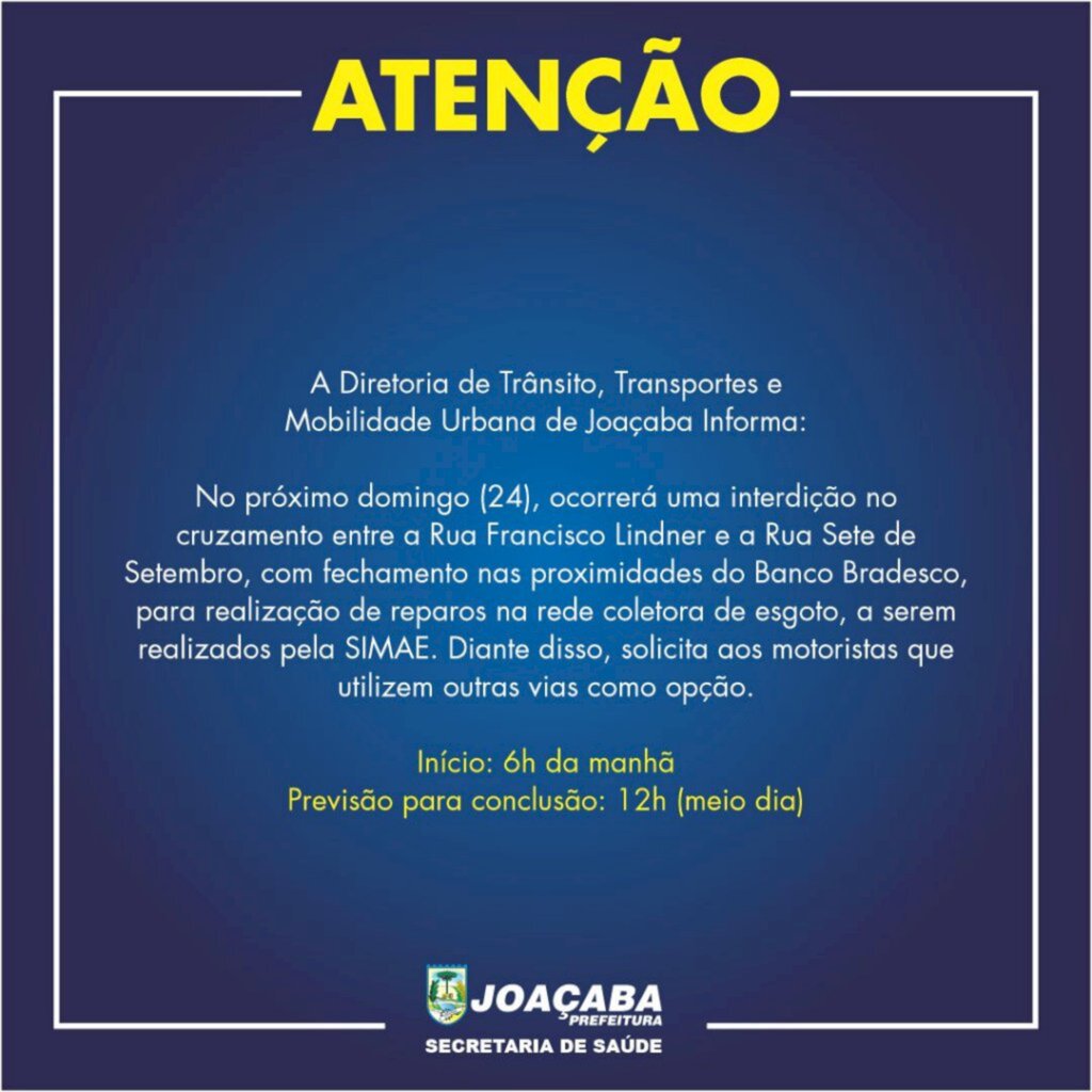 A Diretoria de Trânsito, Transportes e Mobilidade Urbana de Joaçaba Informa: