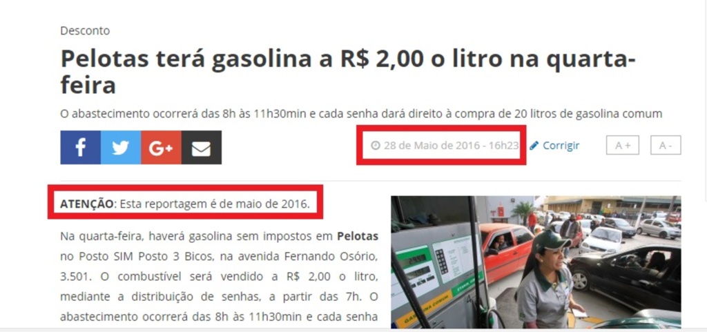 Notícia sobre gasolina a R$ 2 o litro é de 2016