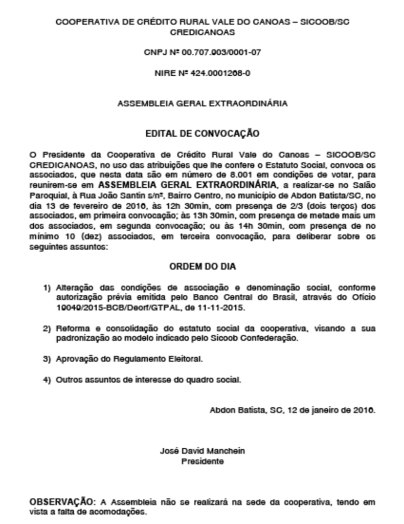 Edital de convocação/ Assembléia Geral Extraordinária