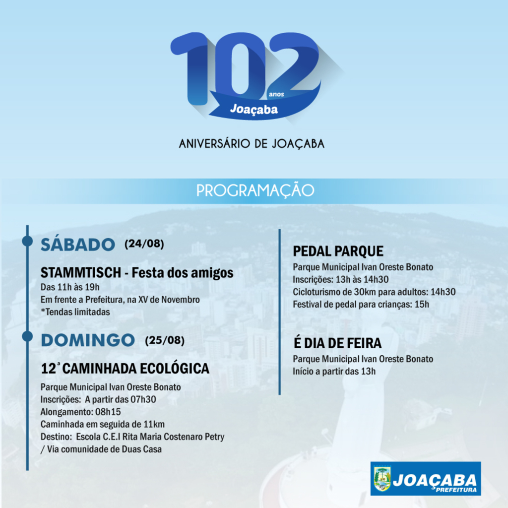 Joaçaba terá programação especial de aniversário de 102 anos