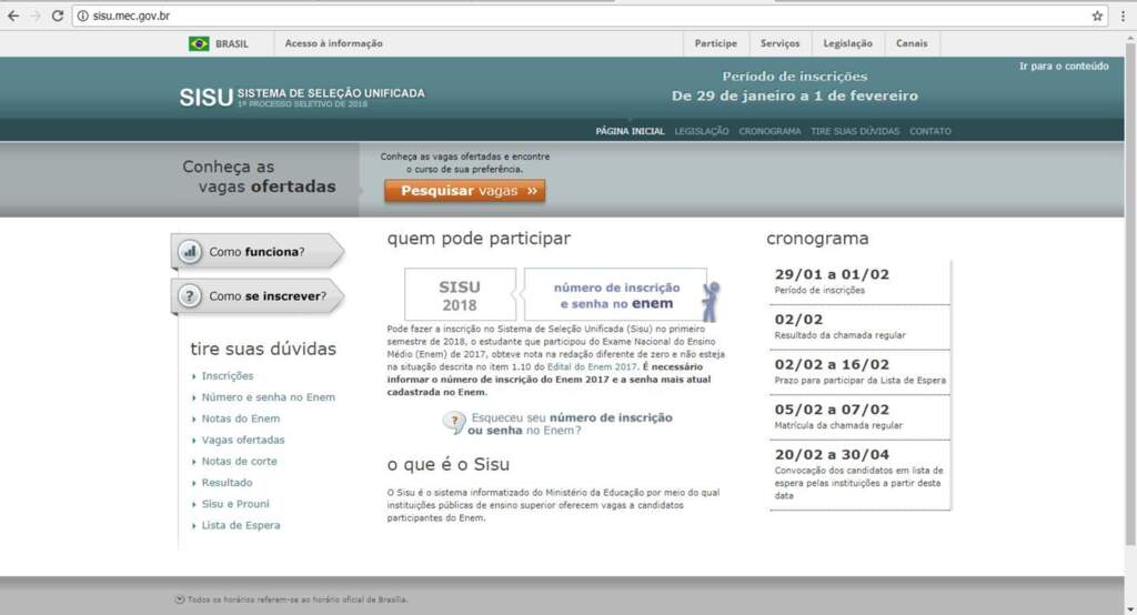 MEC divulga cronograma do Sisu 2018