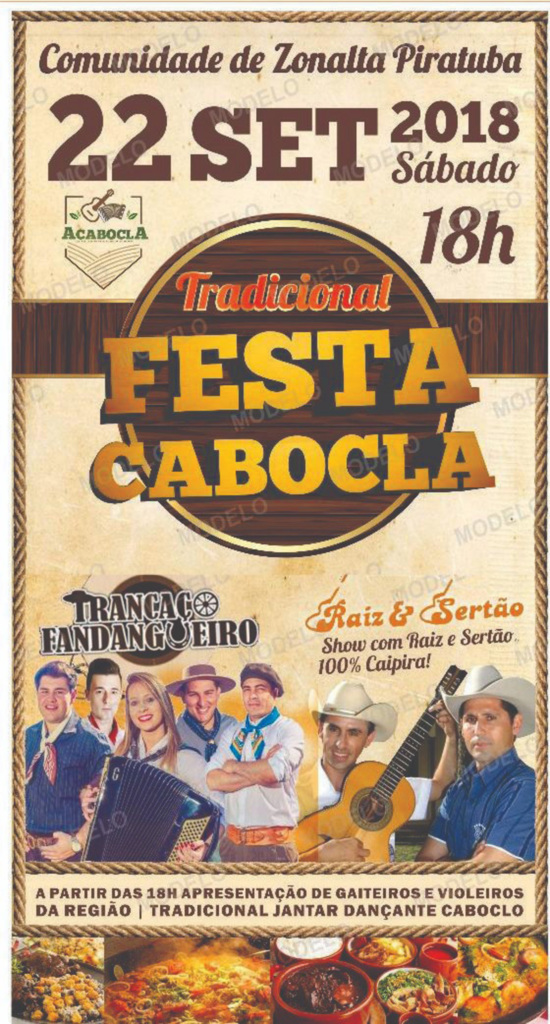 Tradicional Festa Cabocla será no próximo sábado, dia 22, em Zonalta