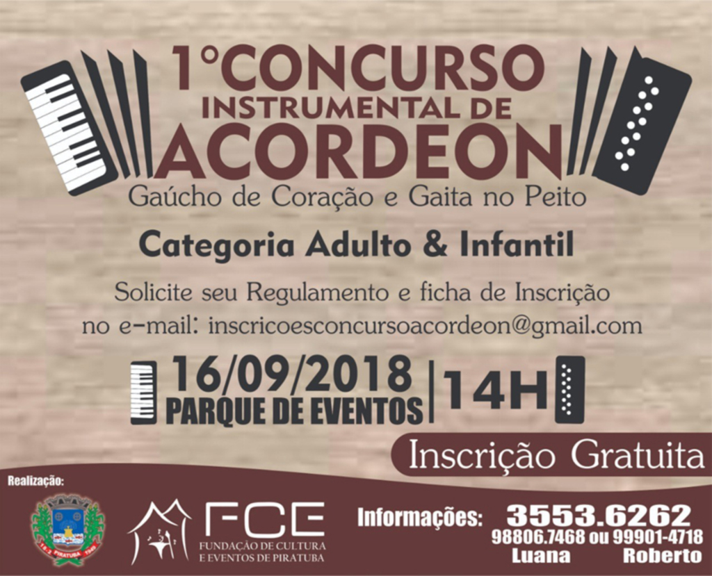 Inscrições para o 1º Concurso de Acordeon de Piratuba seguem até 11 de setembro