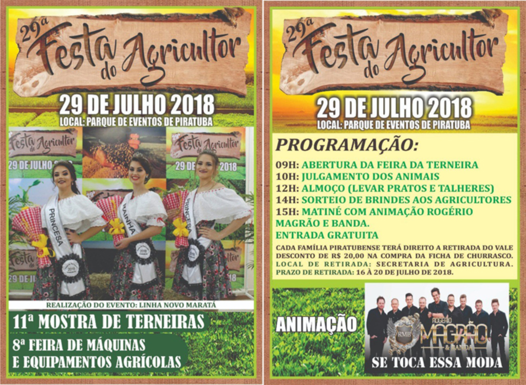 - Programação da Festa do Agricultor será concentrada no Parque de Eventos de Piratuba