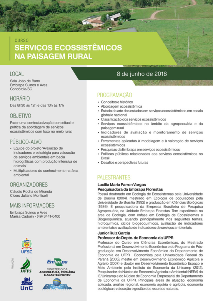 Curso sobre serviços ecossistêmicos na paisagem rural acontece sexta-feira na Embrapa
