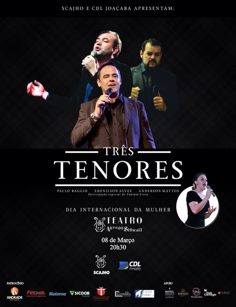 SCAJHO e CDL Joaçaba promovem o Show 'Três Tenores para Elas' nesta quinta-feira