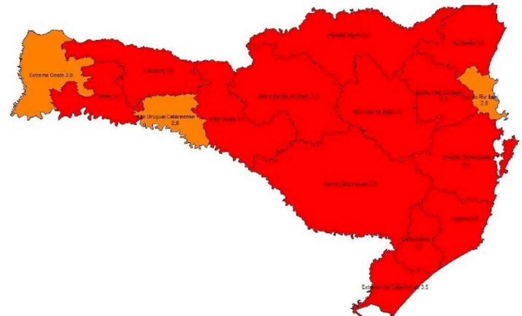 SC tem 13 regiões em risco gravíssimo para Covid-19