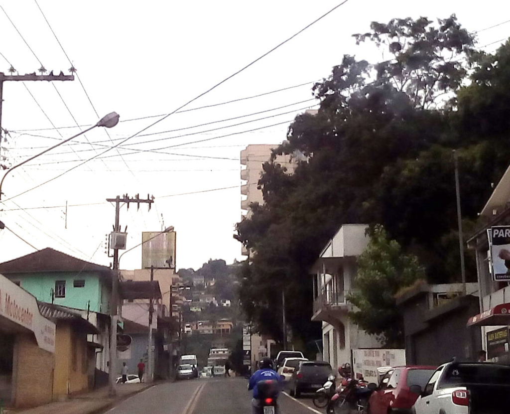  - O maior problema, tem umas duas árvores de grande porte, sendo que as mesmas estão no barranco, porém, com o vento podem cair sobre a via pública e até atingir as casas e salas comerciais, ainda veículos e até pedestres.