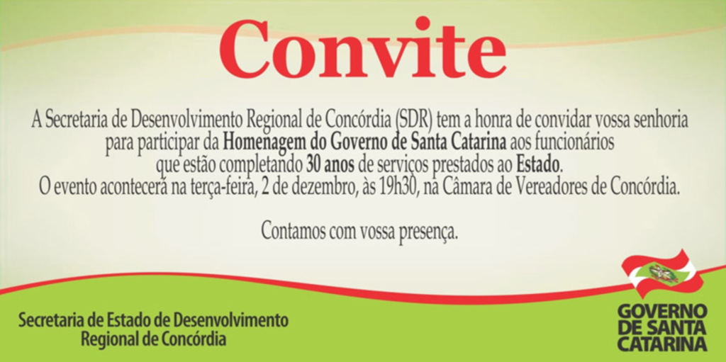 Homenagem a servidores da SDR Concórdia será realizada nesta terça-feira, 2