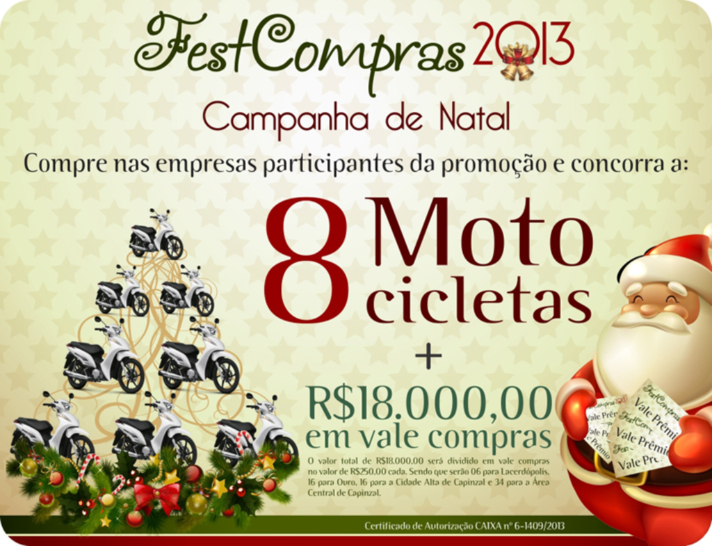Fest Compras 2013 sorteará 08 motocicletas e R$ 18 mil em vale compras