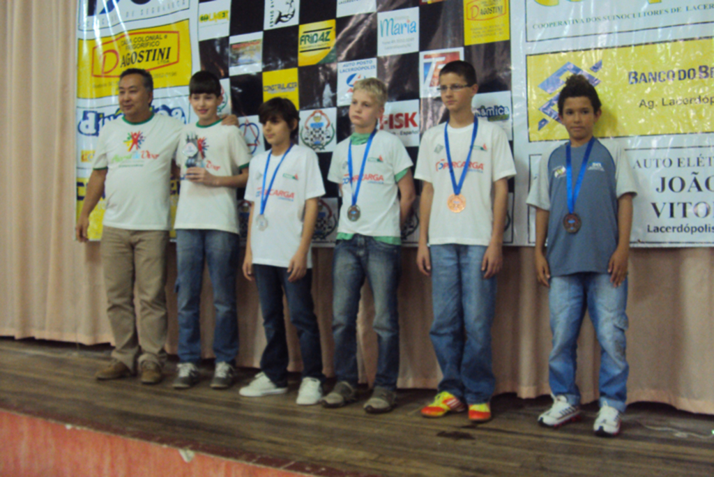  - Professor Jorge Futigami, Campeão Rony Sanguanini, 2º Pedro Colossi, 3º Gabriel Finger, 4º Luan Carlos Klein e 5º lugar Carlos Alexandre Amaral