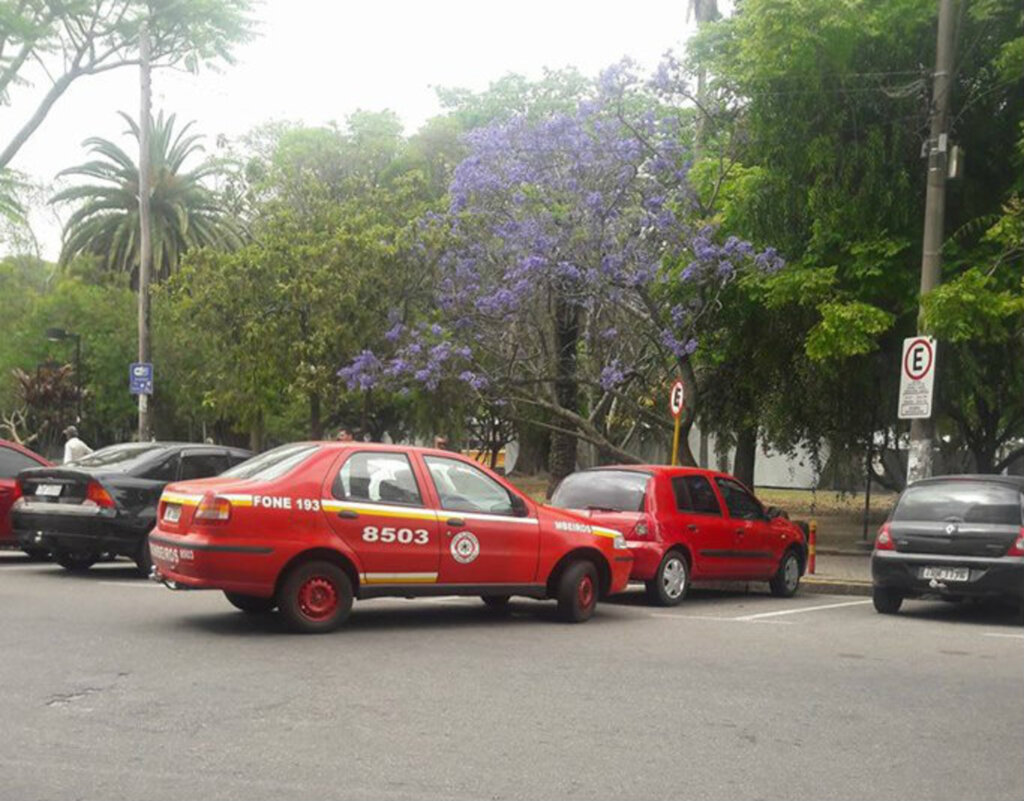 Com vaga oficial ocupada, bombeiro estaciona de forma incomum para atender emergência em Pelotas
