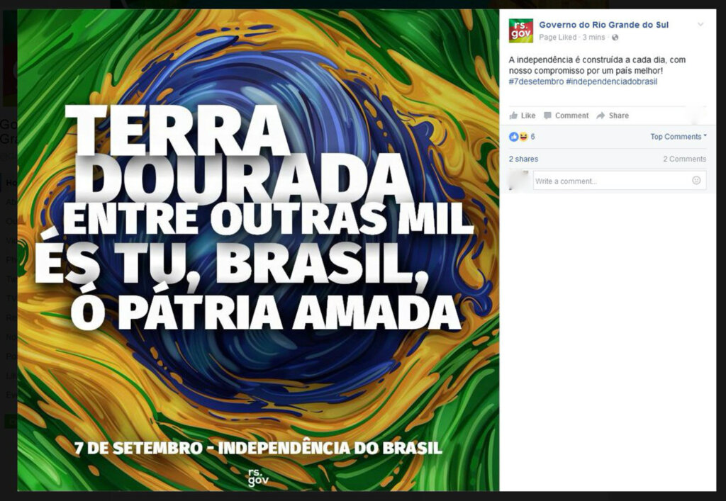 Governo do Estado erra letra do Hino Nacional em publicação sobre o 7 de Setembro