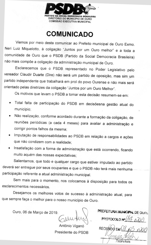 Comunicado PSDB de Ouro (SC)