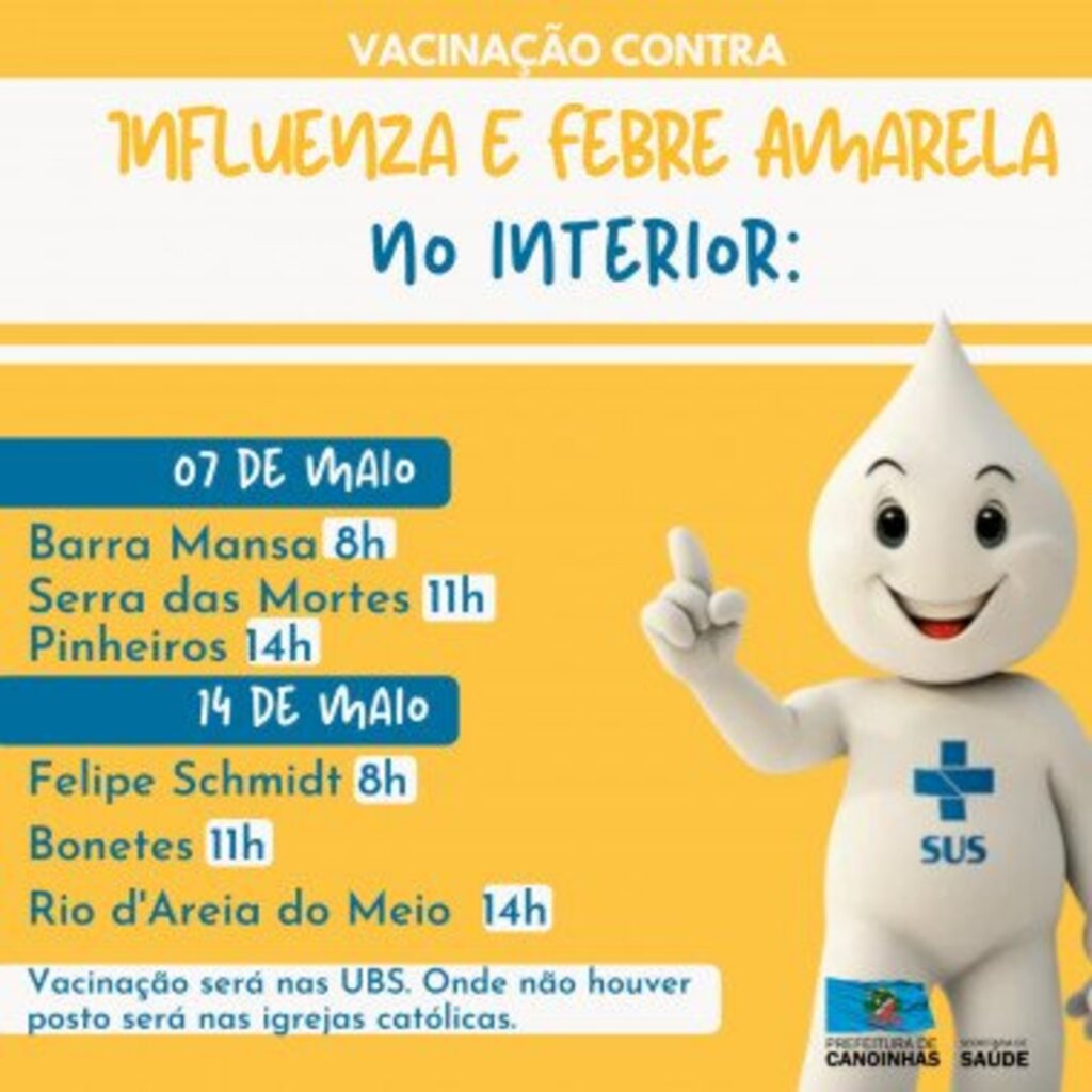 Vacinas da gripe e febre amarela começam a ser aplicadas no interior neste sábado
