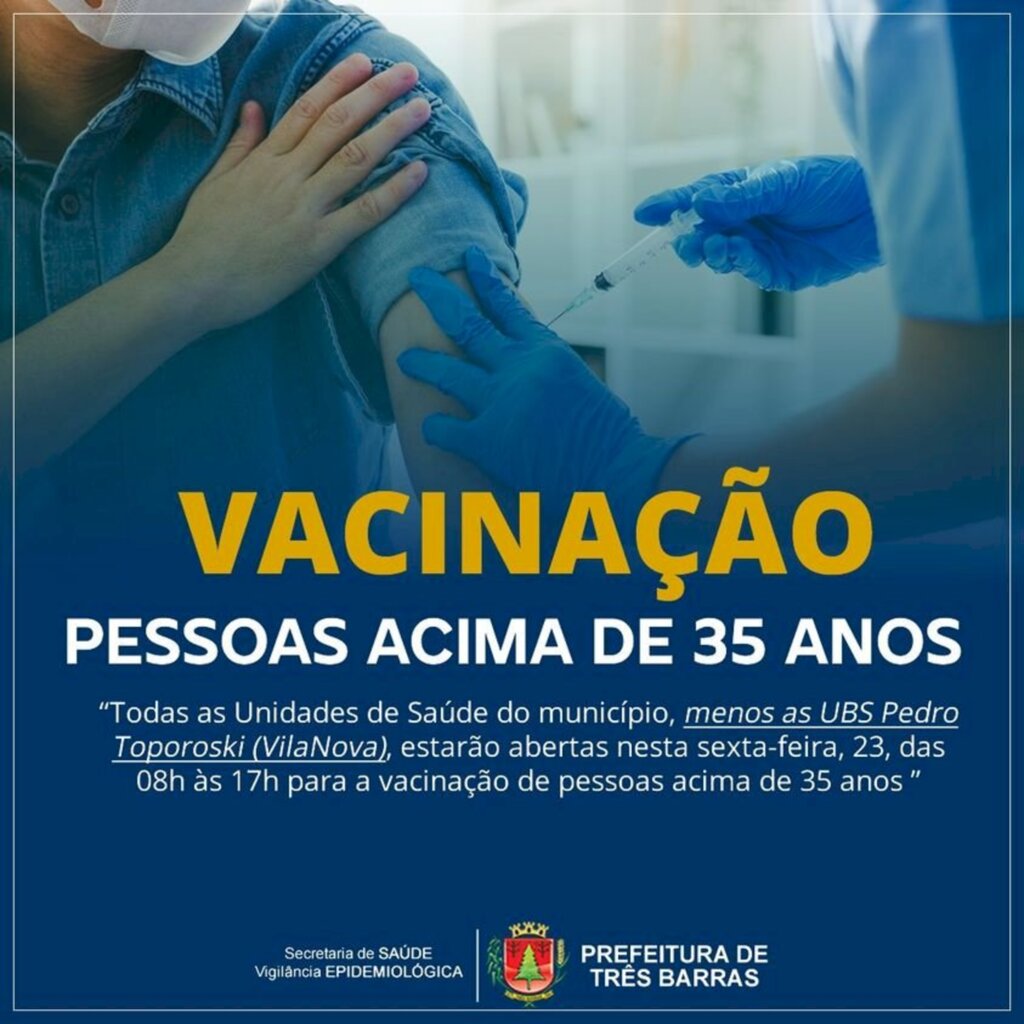 SAÚDE DE TRÊS BARRAS REALIZA VACINAÇÃO CONTRA COVID-19 NESTA SEXTA-FEIRA