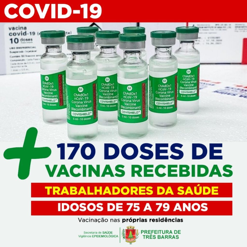 Três Barras: idosos de 75 a 79 anos e trabalhadores da saúde serão vacinados a partir de sexta-feira