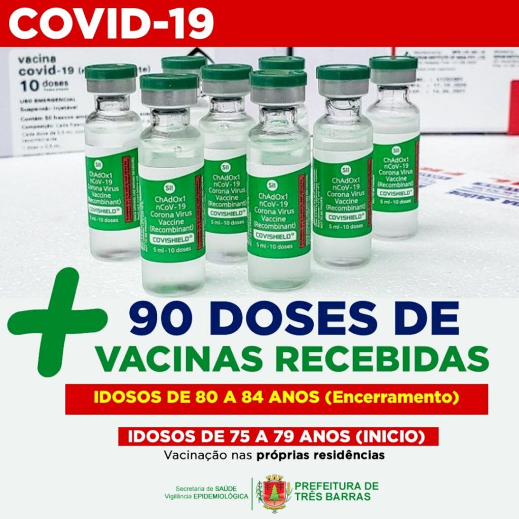 Três Barras finalizará vacinação de idosos entre 80 e 84 anos e iniciará público entre 75 e 79 anos
